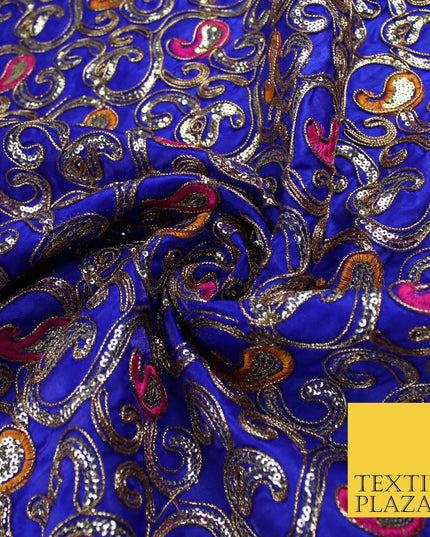 Paisley Swirl Design Embroidered Faux Taffeta Silk Dress Fabric Upholstery 42"