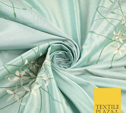 8 COLOURS - Fryetts Luxury Oversized Dandelion Embroidered 100% PURE SILK Fabric