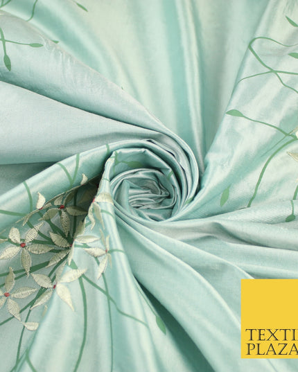 8 COLOURS - Fryetts Luxury Oversized Dandelion Embroidered 100% PURE SILK Fabric