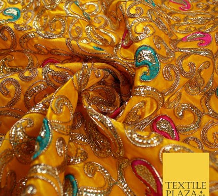 Paisley Swirl Design Embroidered Faux Taffeta Silk Dress Fabric Upholstery 42"