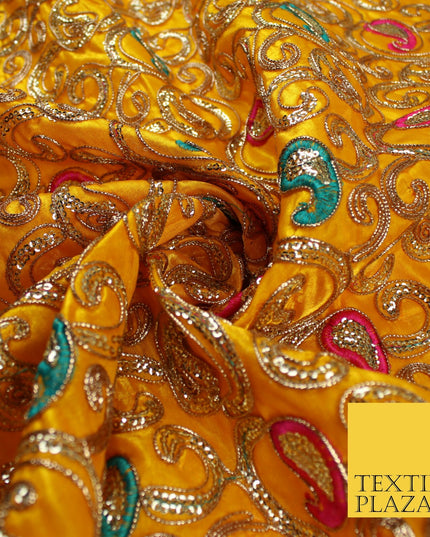 Paisley Swirl Design Embroidered Faux Taffeta Silk Dress Fabric Upholstery 42"