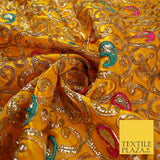 Paisley Swirl Design Embroidered Faux Taffeta Silk Dress Fabric Upholstery 42"