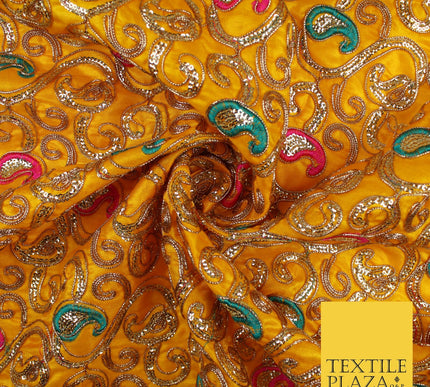 Paisley Swirl Design Embroidered Faux Taffeta Silk Dress Fabric Upholstery 42"