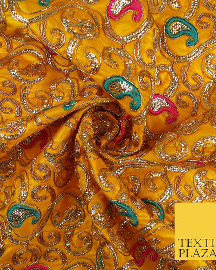 Paisley Swirl Design Embroidered Faux Taffeta Silk Dress Fabric Upholstery 42"