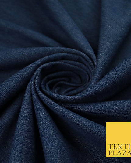 Navy Blue Shot White 100% Cotton Denim Fabric Dress Shirt Material 70" 10426