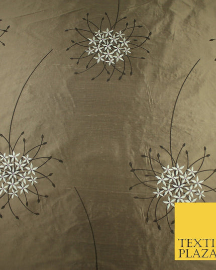 8 COLOURS - Fryetts Luxury Oversized Dandelion Embroidered 100% PURE SILK Fabric