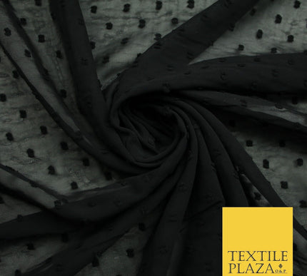 Over 20 COLOURS - Swiss Knot Dot Dobby Sheer Georgette Chiffon Dress Fabric 59"