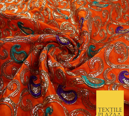 Paisley Swirl Design Embroidered Faux Taffeta Silk Dress Fabric Upholstery 42"