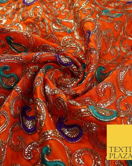 Paisley Swirl Design Embroidered Faux Taffeta Silk Dress Fabric Upholstery 42"