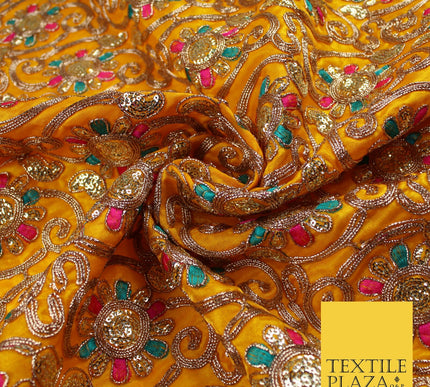 Flower Swirl Design Embroidered Faux Taffeta Silk Dress Fabric Upholstery 42"