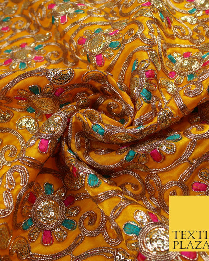 Flower Swirl Design Embroidered Faux Taffeta Silk Dress Fabric Upholstery 42"