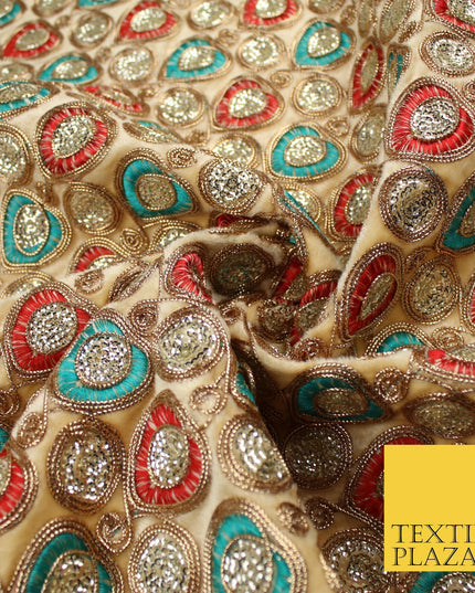 Ornate Leaf Design Embroidered Faux Taffeta Silk Dress Fabric Upholstery 42"