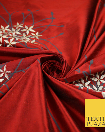 8 COLOURS - Fryetts Luxury Oversized Dandelion Embroidered 100% PURE SILK Fabric