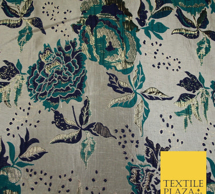 Scattered Floral Bloom Metallic Ornate Brocade Jacquard Dress Fabric 59" Wide