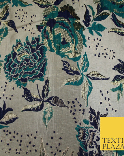 Scattered Floral Bloom Metallic Ornate Brocade Jacquard Dress Fabric 59" Wide
