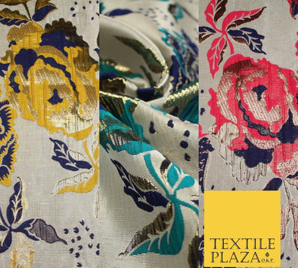 Scattered Floral Bloom Metallic Ornate Brocade Jacquard Dress Fabric 59" Wide