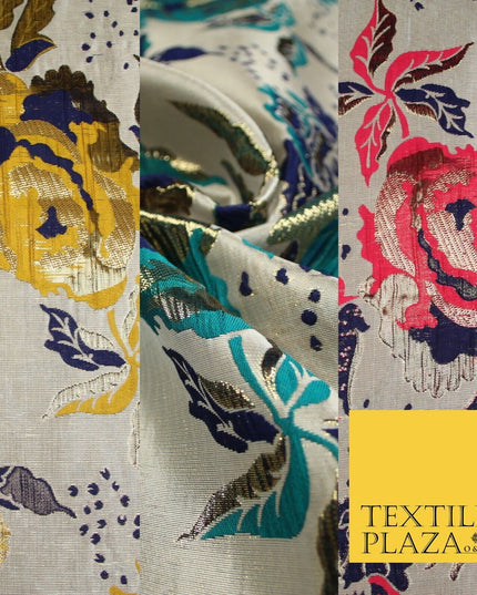 Scattered Floral Bloom Metallic Ornate Brocade Jacquard Dress Fabric 59" Wide