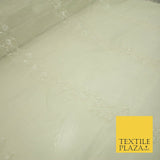 Luxury Ivory Gold Self Floral Stripe Embroidered 100% PURE SILK ORGANZA Fabric