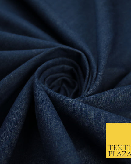 Navy Blue Shot White 100% Cotton Denim Fabric Dress Shirt Material 70" 10426