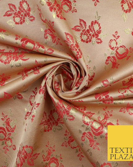 Double Flower Bouquet Design Chinese Brocade Satin Embroidered Dress Fabric 44"