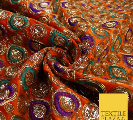 Ornate Leaf Design Embroidered Faux Taffeta Silk Dress Fabric Upholstery 42"