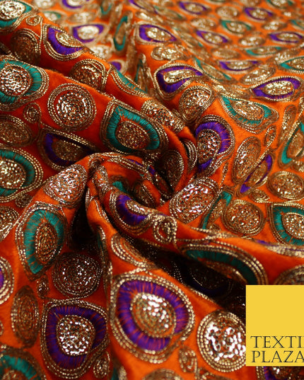 Ornate Leaf Design Embroidered Faux Taffeta Silk Dress Fabric Upholstery 42"