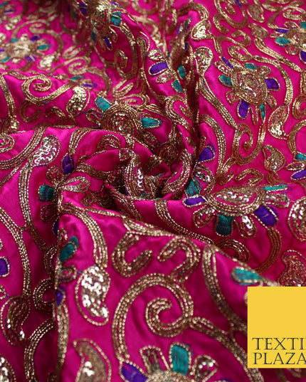 Flower Swirl Design Embroidered Faux Taffeta Silk Dress Fabric Upholstery 42"