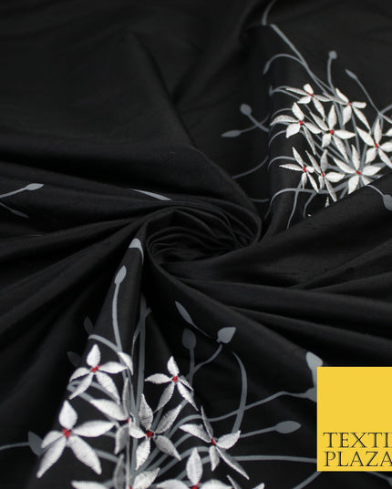 8 COLOURS - Fryetts Luxury Oversized Dandelion Embroidered 100% PURE SILK Fabric