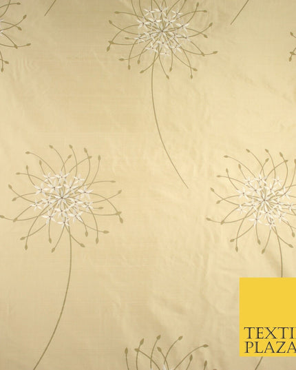 8 COLOURS - Fryetts Luxury Oversized Dandelion Embroidered 100% PURE SILK Fabric