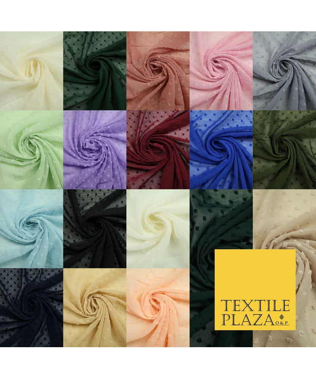 Over 20 COLOURS - Swiss Knot Dot Dobby Sheer Georgette Chiffon Dress Fabric 59"