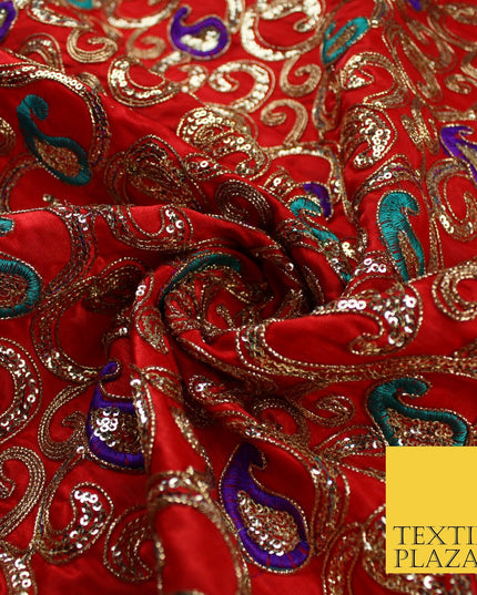 Paisley Swirl Design Embroidered Faux Taffeta Silk Dress Fabric Upholstery 42"