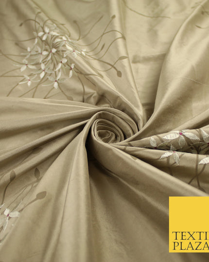 8 COLOURS - Fryetts Luxury Oversized Dandelion Embroidered 100% PURE SILK Fabric