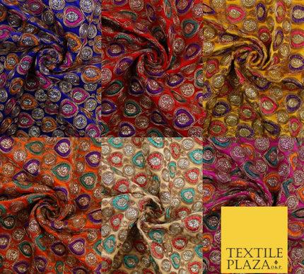 Ornate Leaf Design Embroidered Faux Taffeta Silk Dress Fabric Upholstery 42"