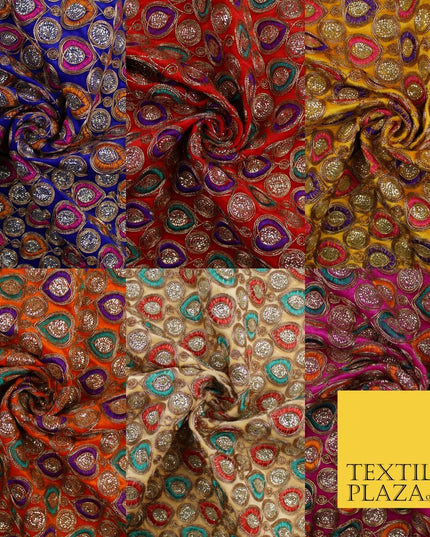 Ornate Leaf Design Embroidered Faux Taffeta Silk Dress Fabric Upholstery 42"