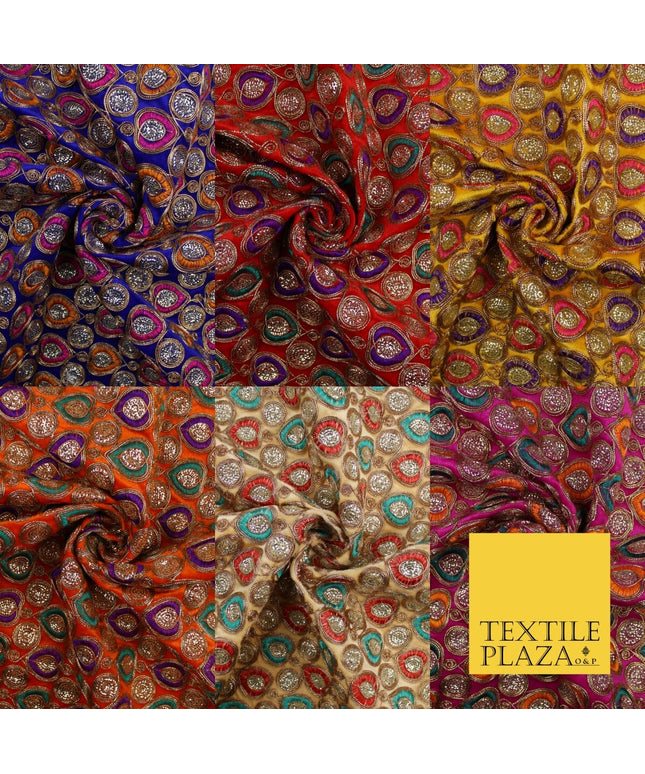 Ornate Leaf Design Embroidered Faux Taffeta Silk Dress Fabric Upholstery 42"