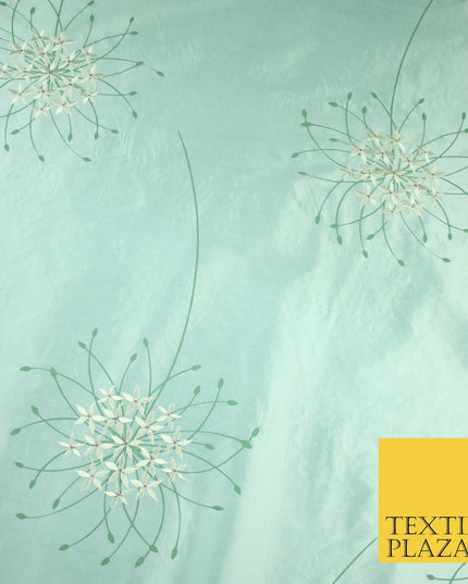8 COLOURS - Fryetts Luxury Oversized Dandelion Embroidered 100% PURE SILK Fabric