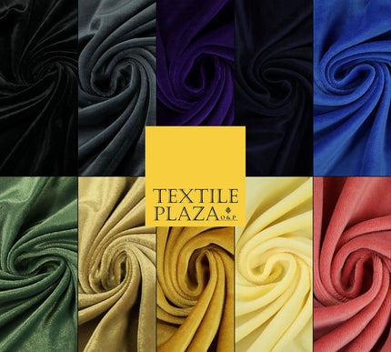 10 COLOURS - Soft Plain Velvet Velour Fabric Stretch Spandex Material - 65"