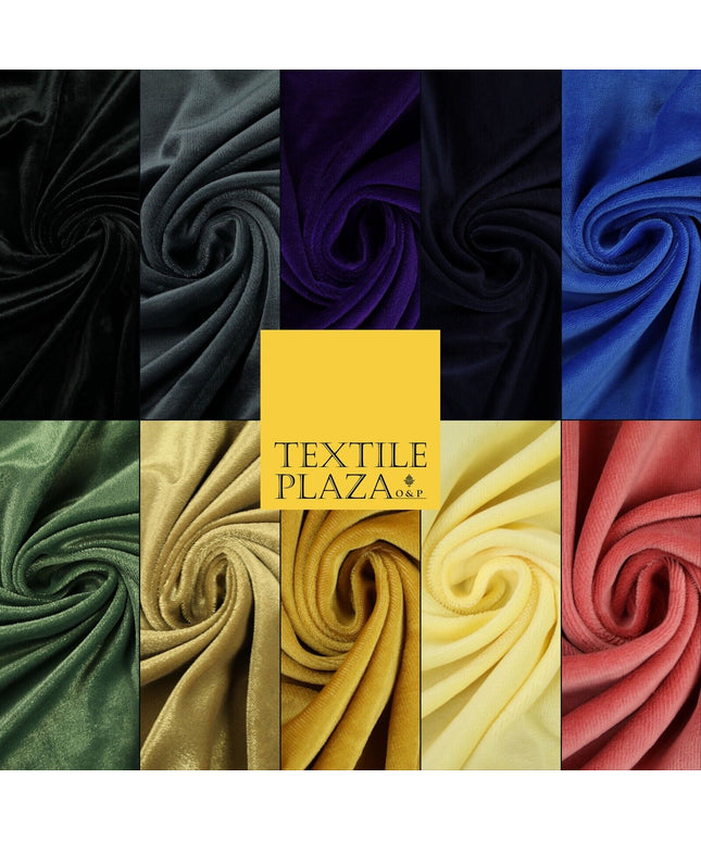 10 COLOURS - Soft Plain Velvet Velour Fabric Stretch Spandex Material - 65"