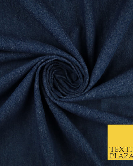 Navy Blue Shot White 100% Cotton Denim Fabric Dress Shirt Material 70" 10426