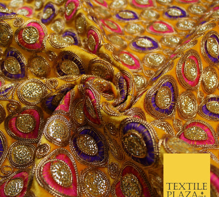 Ornate Leaf Design Embroidered Faux Taffeta Silk Dress Fabric Upholstery 42"