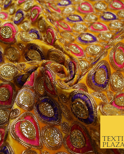 Ornate Leaf Design Embroidered Faux Taffeta Silk Dress Fabric Upholstery 42"