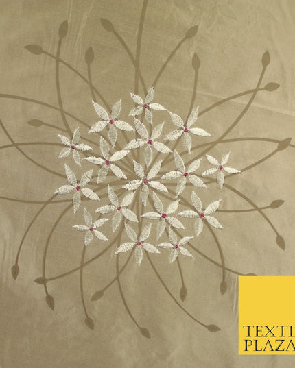 8 COLOURS - Fryetts Luxury Oversized Dandelion Embroidered 100% PURE SILK Fabric