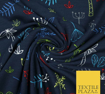 Colourful Palm Tree Forest Leaves Printed Soft Organic Cotton Jersey Fabric 59"