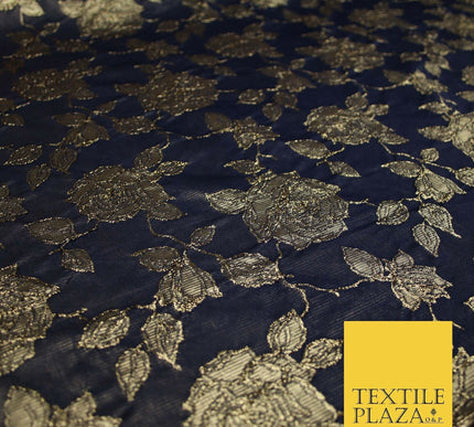 Luxury Textured Gold Floral Rose Brocade Dress Fabric Metallic Fancy 5 COLOURS