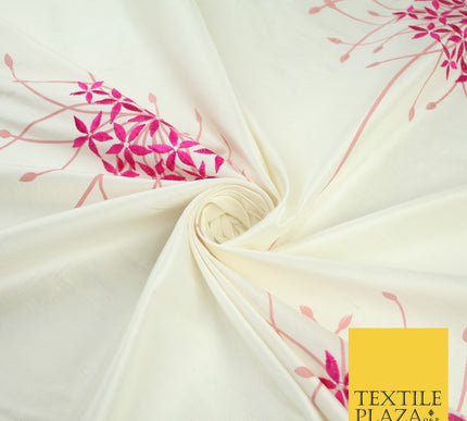 8 COLOURS - Fryetts Luxury Oversized Dandelion Embroidered 100% PURE SILK Fabric
