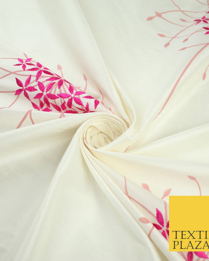 8 COLOURS - Fryetts Luxury Oversized Dandelion Embroidered 100% PURE SILK Fabric