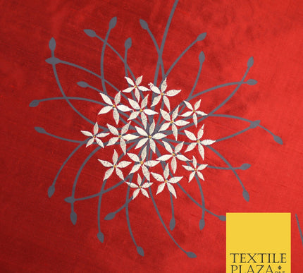 8 COLOURS - Fryetts Luxury Oversized Dandelion Embroidered 100% PURE SILK Fabric