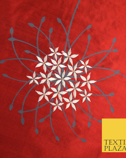 8 COLOURS - Fryetts Luxury Oversized Dandelion Embroidered 100% PURE SILK Fabric