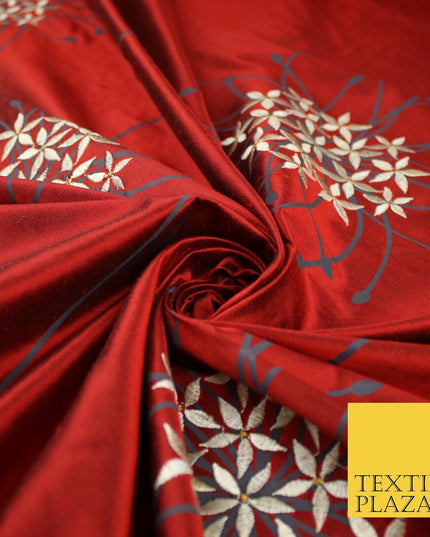 8 COLOURS - Fryetts Luxury Oversized Dandelion Embroidered 100% PURE SILK Fabric