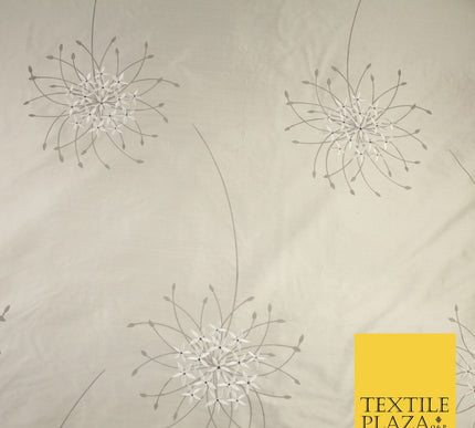 8 COLOURS - Fryetts Luxury Oversized Dandelion Embroidered 100% PURE SILK Fabric